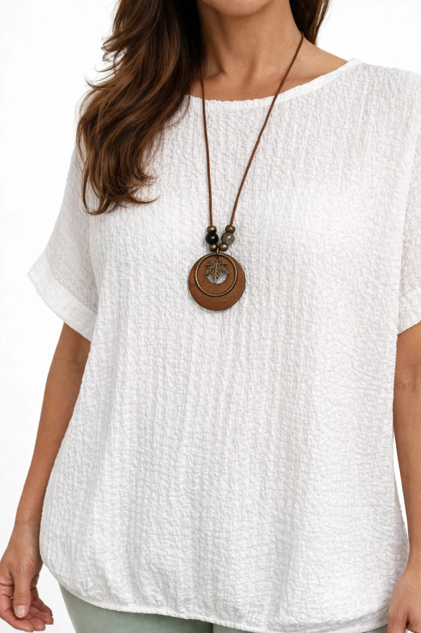 Textured Eliza Necklace Top - White