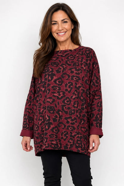 Pure Cotton Divera Leopard Top - Wine