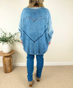 Wool Mix Premium Knit Vienna Heart Back Jumper AW24 - Denim