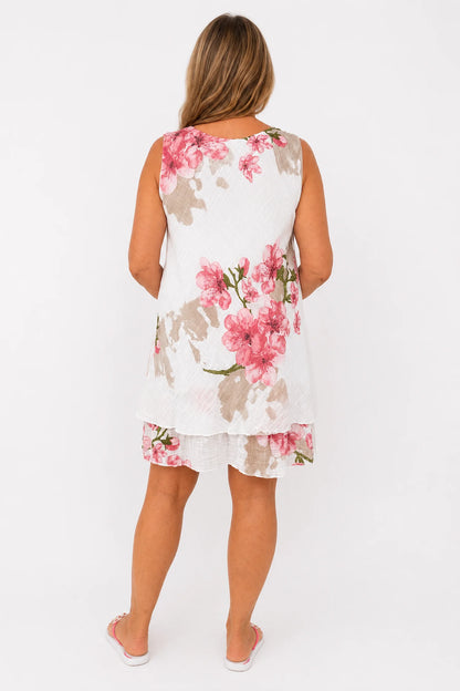 Pure Cotton Fully Lined Palma Floral Midi Dress - Blush Pink