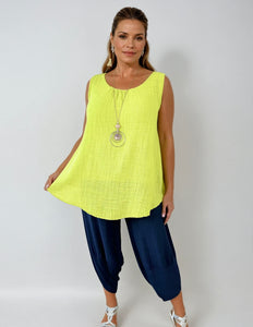 Fully Lined Cotton Necklace Vest - Lime