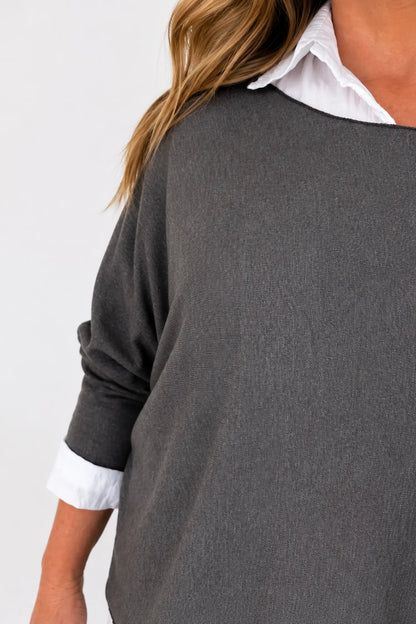 Cotton Fine Knit Two In One Mira Top - Cocoa