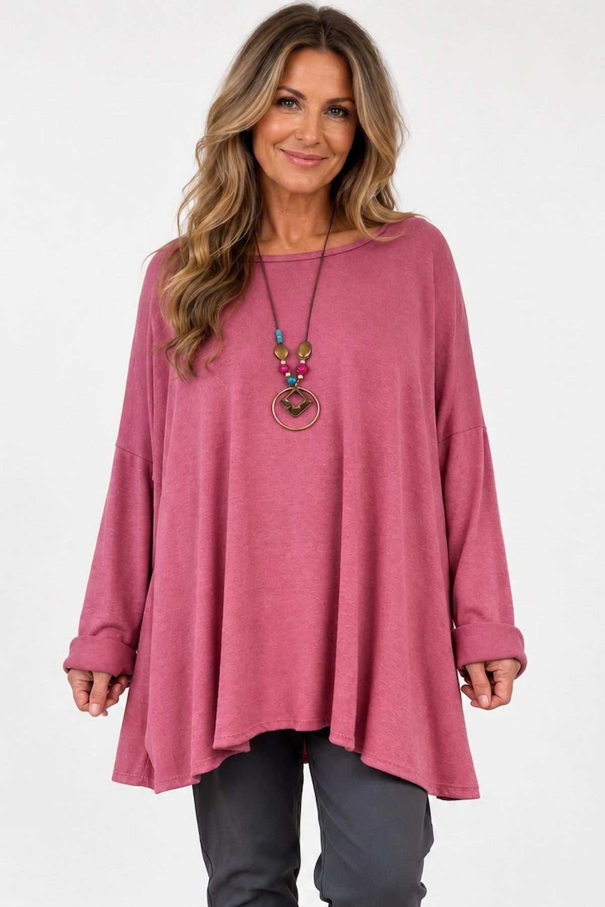 Fine Knit Como Necklace Top - Deep Vintage Rose