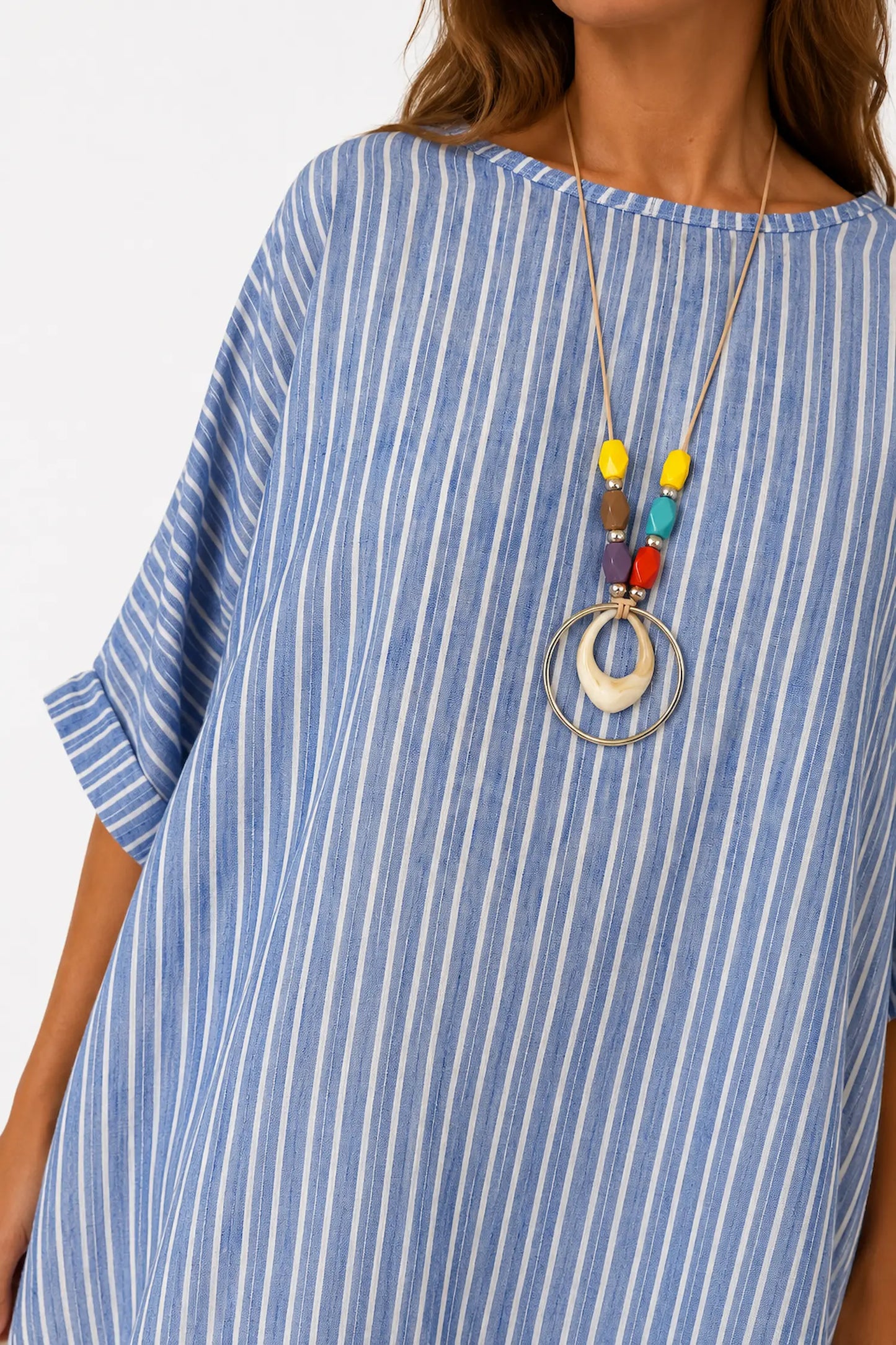 Chelsea Stripe Necklace Top - Washed Denim