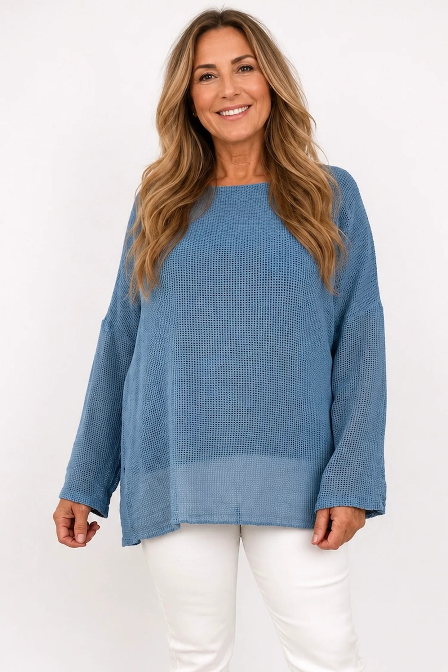 Pure Cotton Fully Lined Amy Mesh Top - Denim