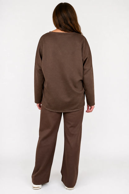 Embossed Clover Drawstring Hem Ambriella Top - Chocolate