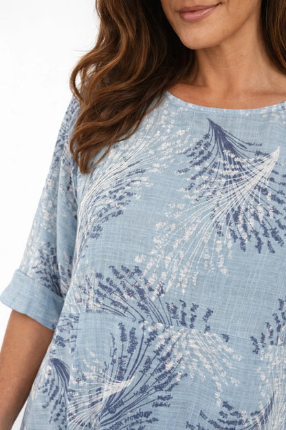 Pure Cotton Double Pocket Violetta Tunic Top - Light Denim