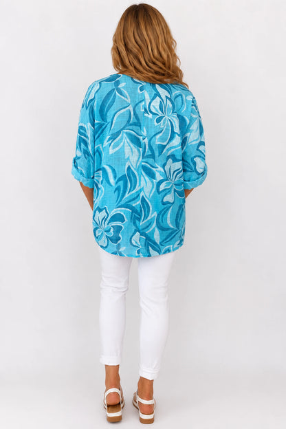 Pure Cotton Pesali Necklace Top - Turquoise
