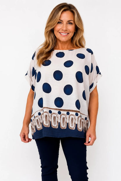 Lightweight Spotted Elizabeth Top - Navy