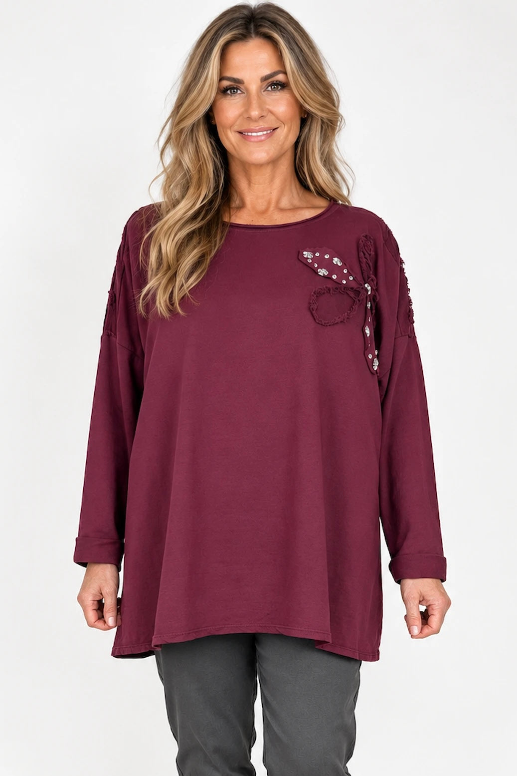Cotton Emalise Frayed Edge Floral Top - Italia Wine