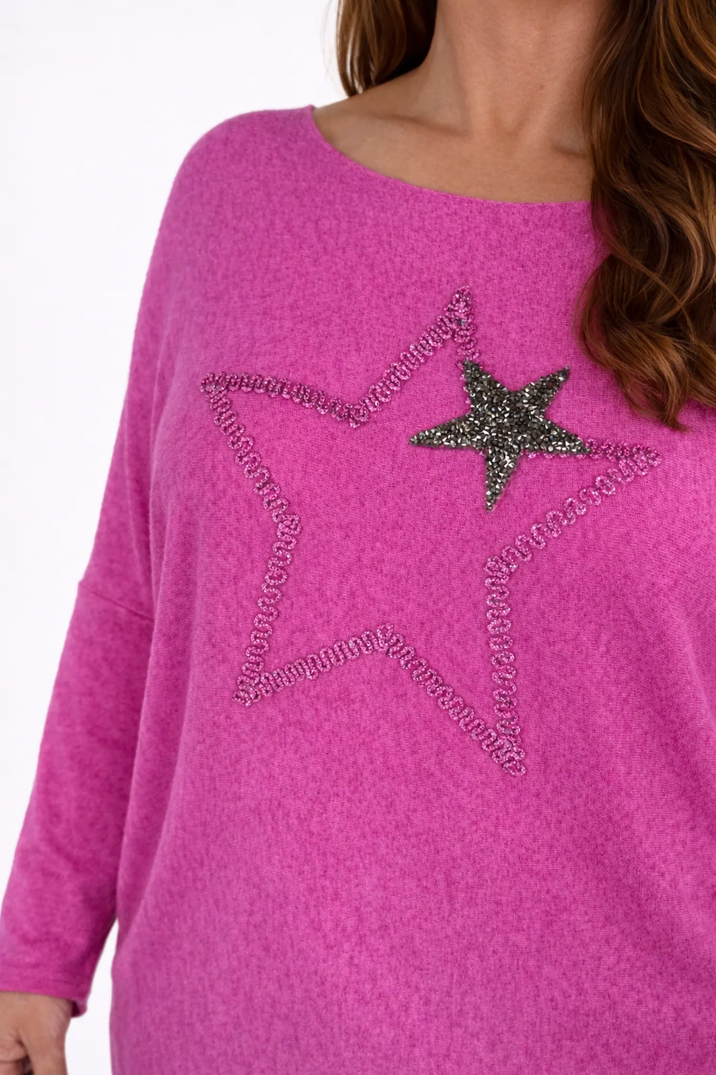 Soft Knit Sparkle Star Batwing Essela Top - Cerys Pink