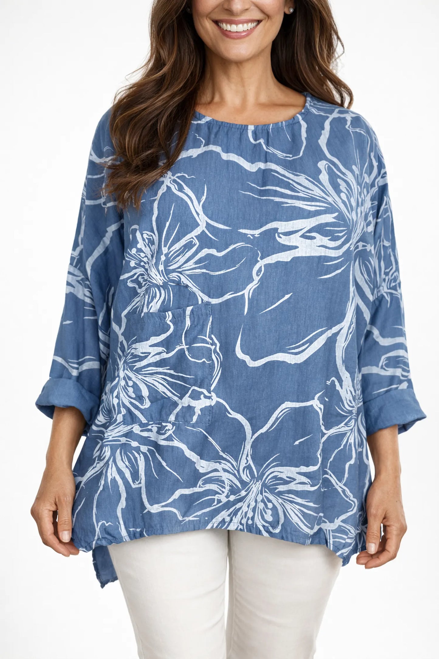 Eliza Pocket Detail Flower Top - Denim