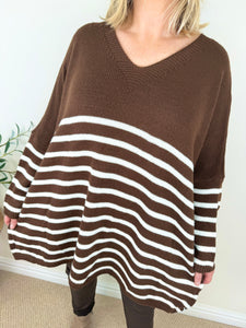 Striped Diana Cosy Knit Jumper AW24 - Chocolate