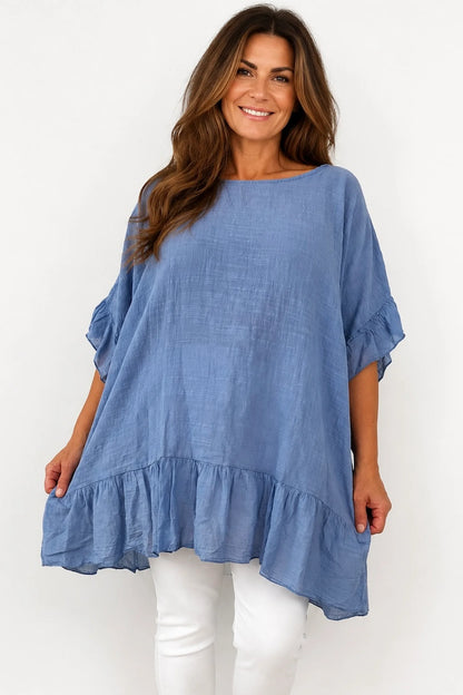 Pure Cotton Anita Frill Top - Denim