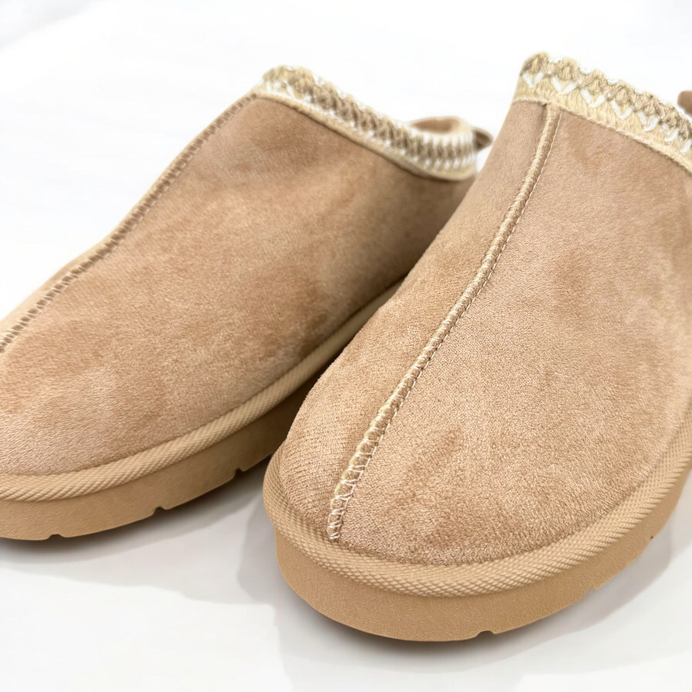 Faux Suede Fur Slip On Mule Aztec Detail Alexi Shoe AW24 - Latte