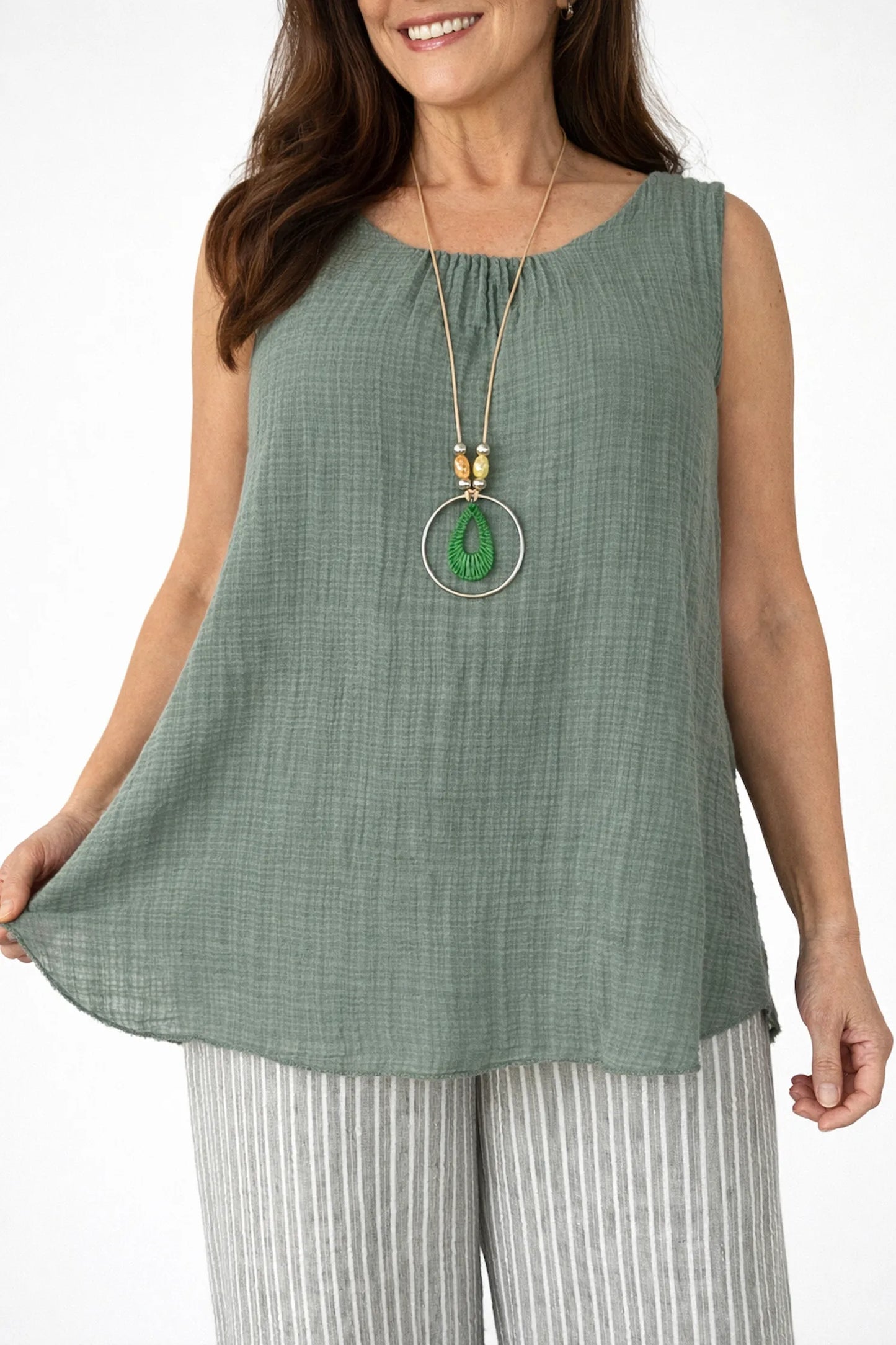 Fully Lined Cotton Italia Necklace Vest - Khaki