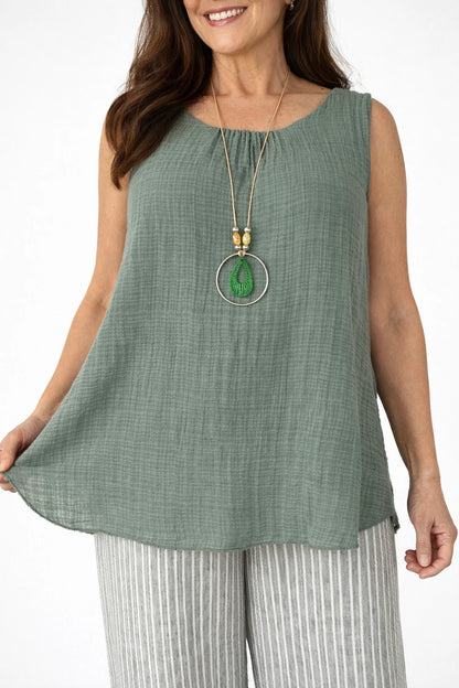 Fully Lined Cotton Italia Necklace Vest - Khaki