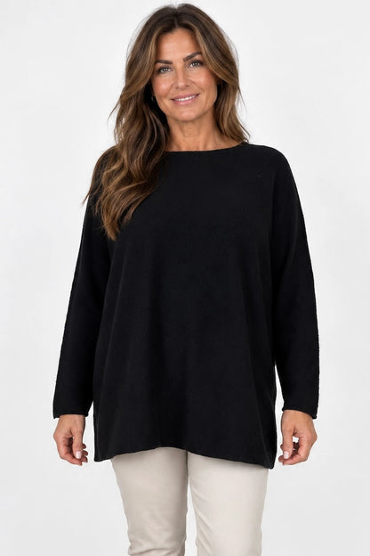 Wool Mix Seam Sleeve Venice Jumper - Black