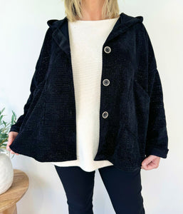 Double Pocket Shimmer Button Riviera Hooded Jacket AW24