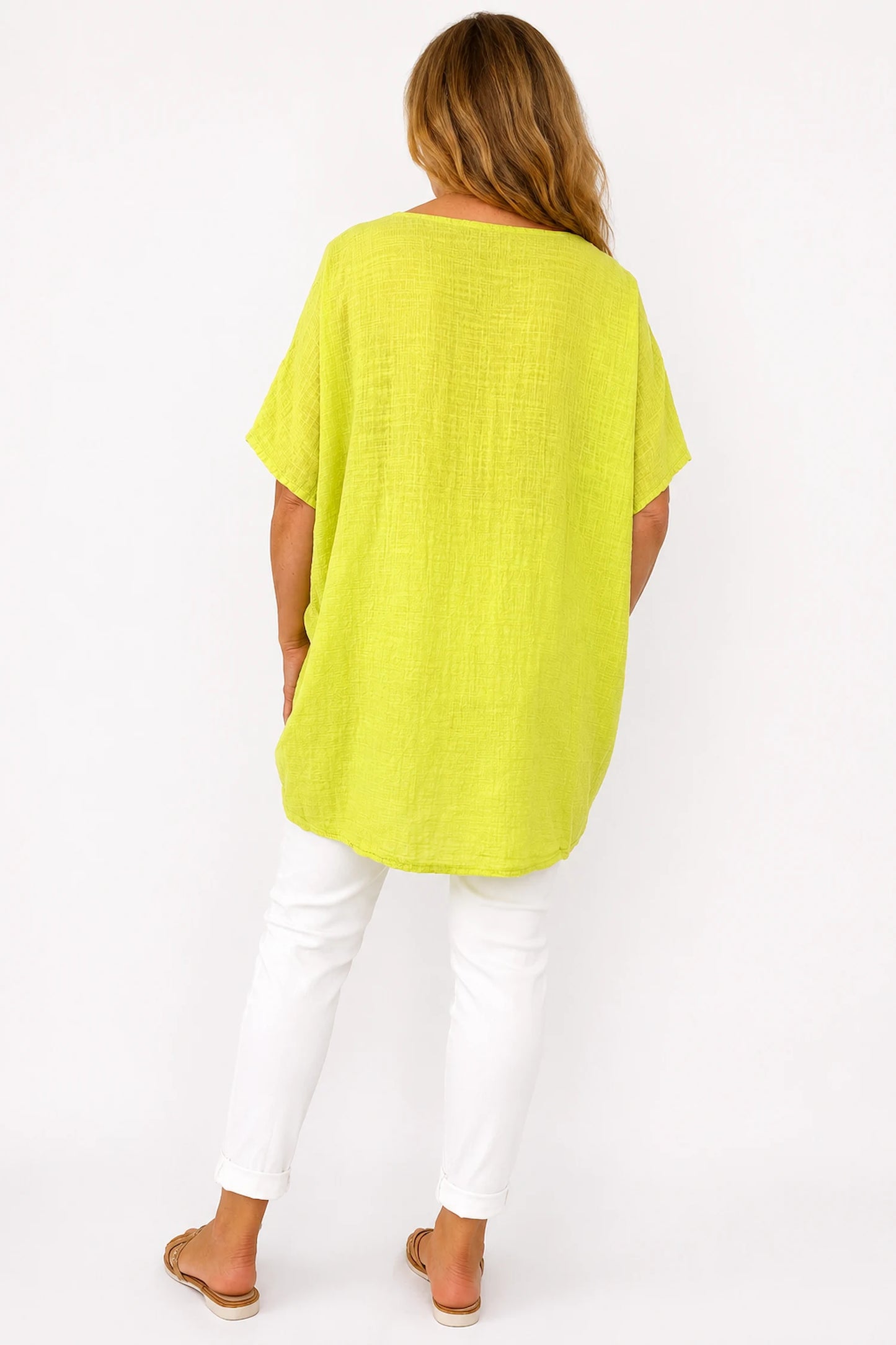 Pure Cotton Double Pocket Coté Tunic Top - Lime