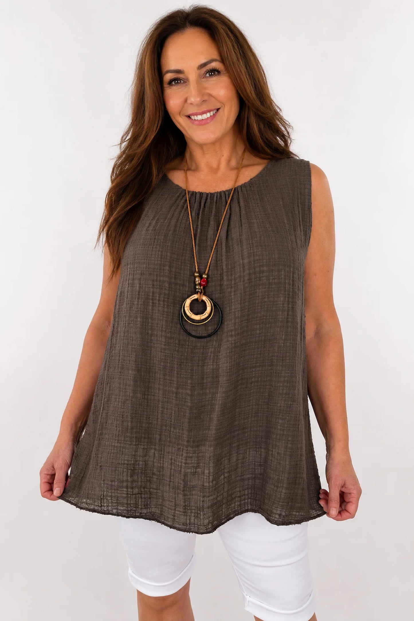 Fully Lined Cotton Italia Necklace Vest - Chocolate