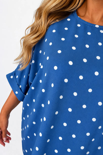 Polka Dot Lightweight Flow Paris Top - Denim