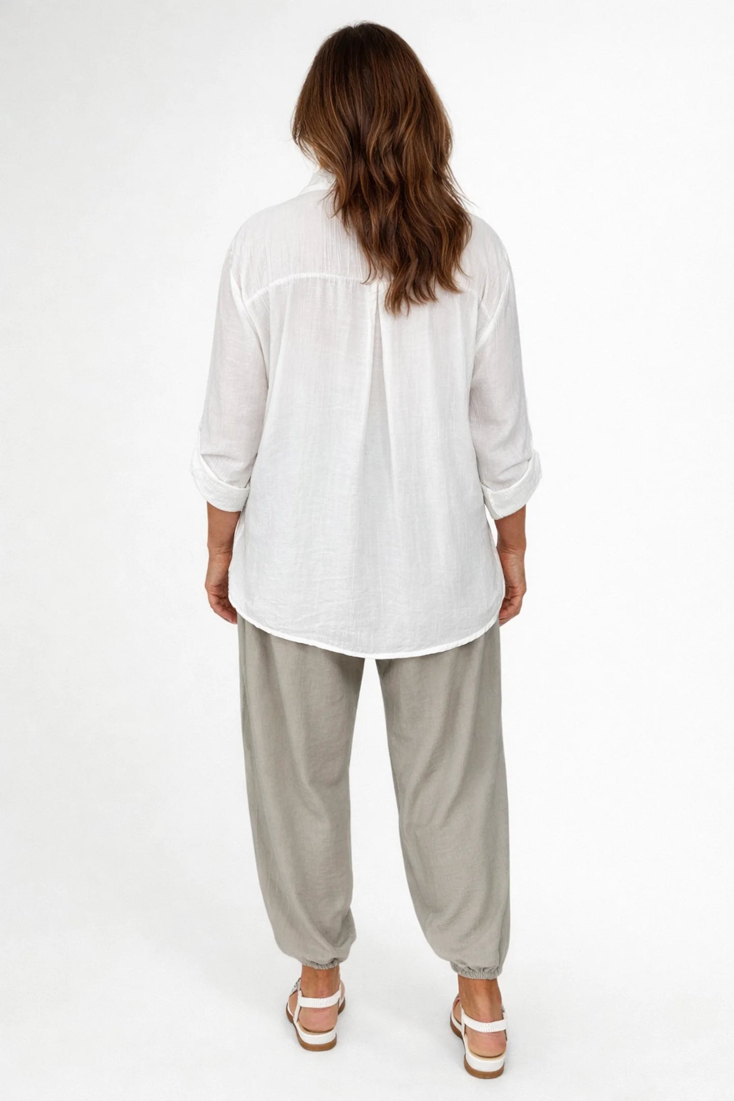 Softly Textured Button Sleeve Flap Detail Lunara Shirt - White