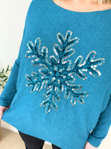 Paris Soft Knit Snow Flake Top AW24 - Teal