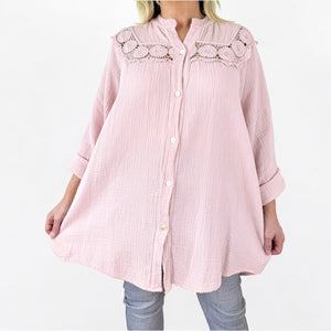 Oversized Bubble Cotton Positano Shirt - Dusky Pink