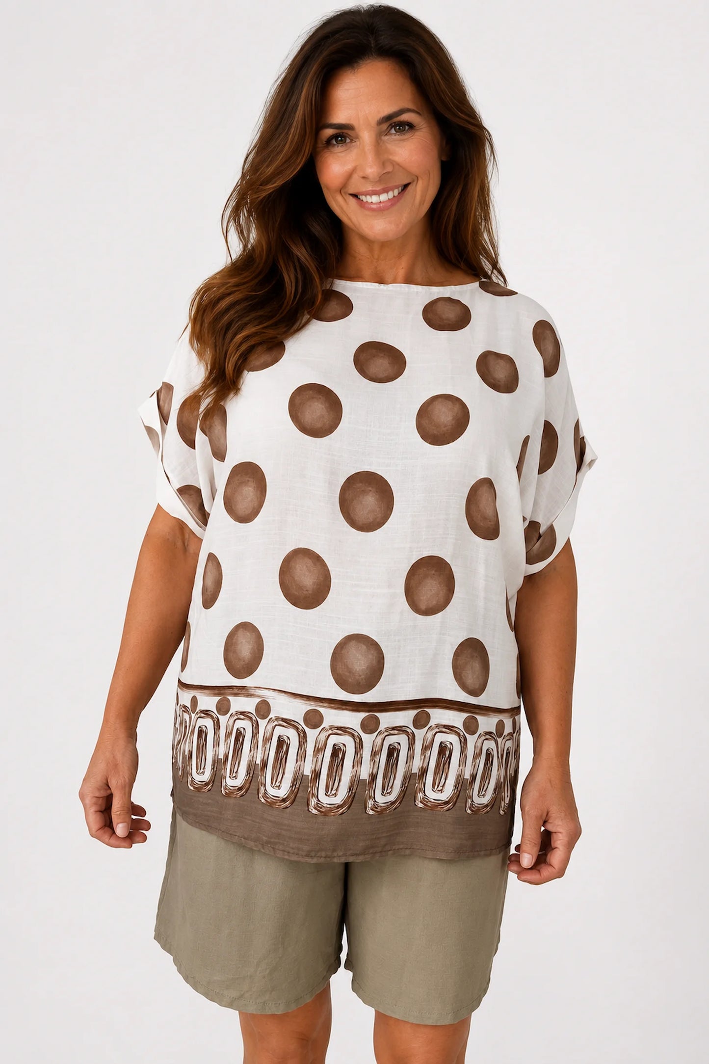 Lightweight Spotted Elizabeth Top - Mocha