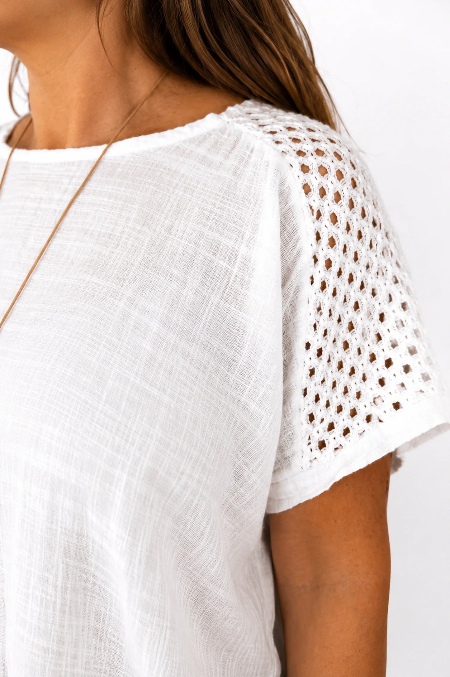 Pure Cotton Crochet Detail Francesca Necklace Top - White