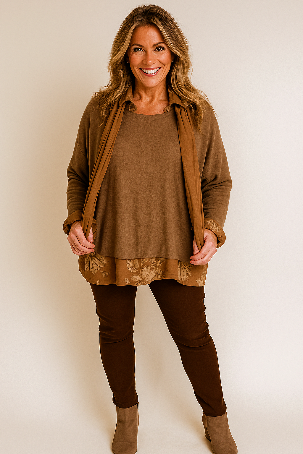 Pure Cotton Alexandra Two In One Scarf Top - Caramel