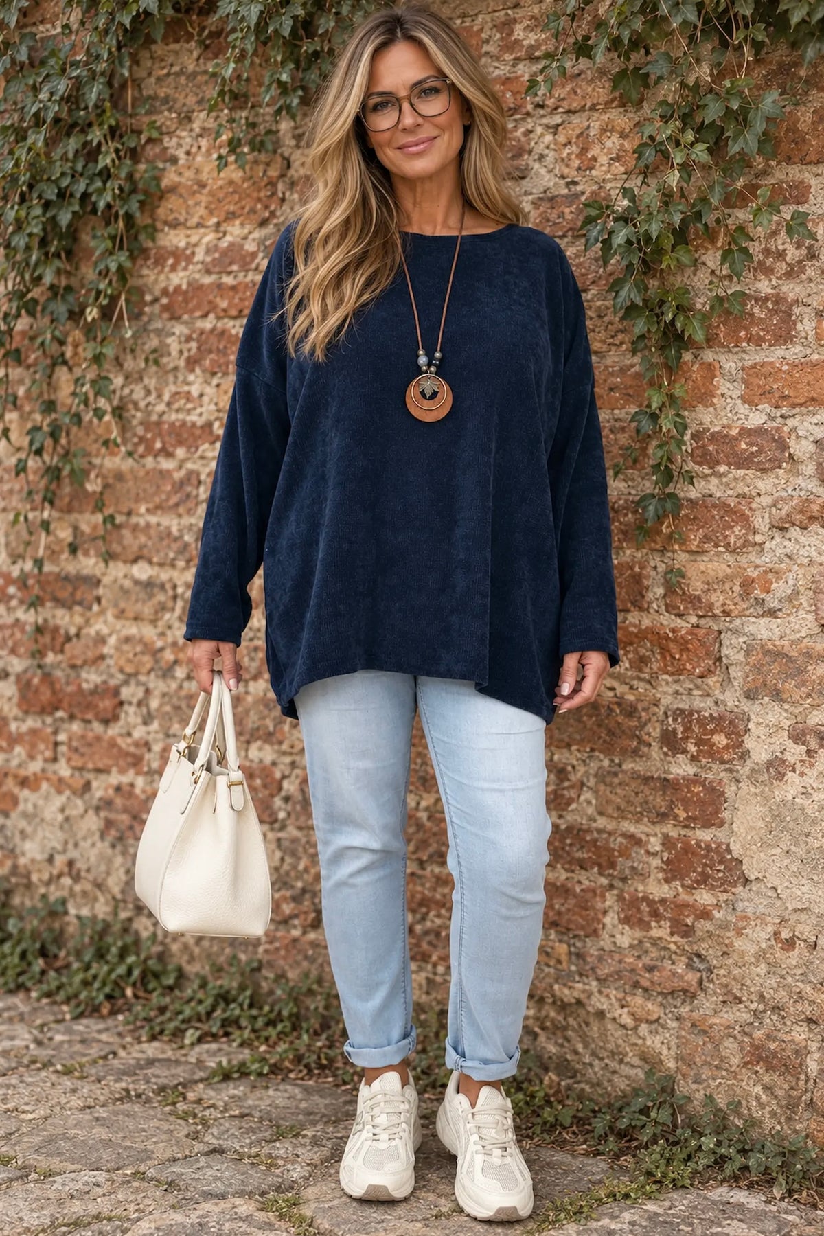 Ariana Chenille Necklace Top - Navy