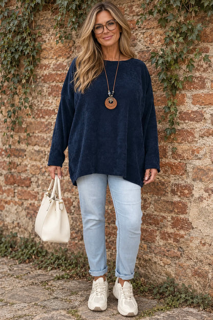 Ariana Chenille Necklace Top - Navy