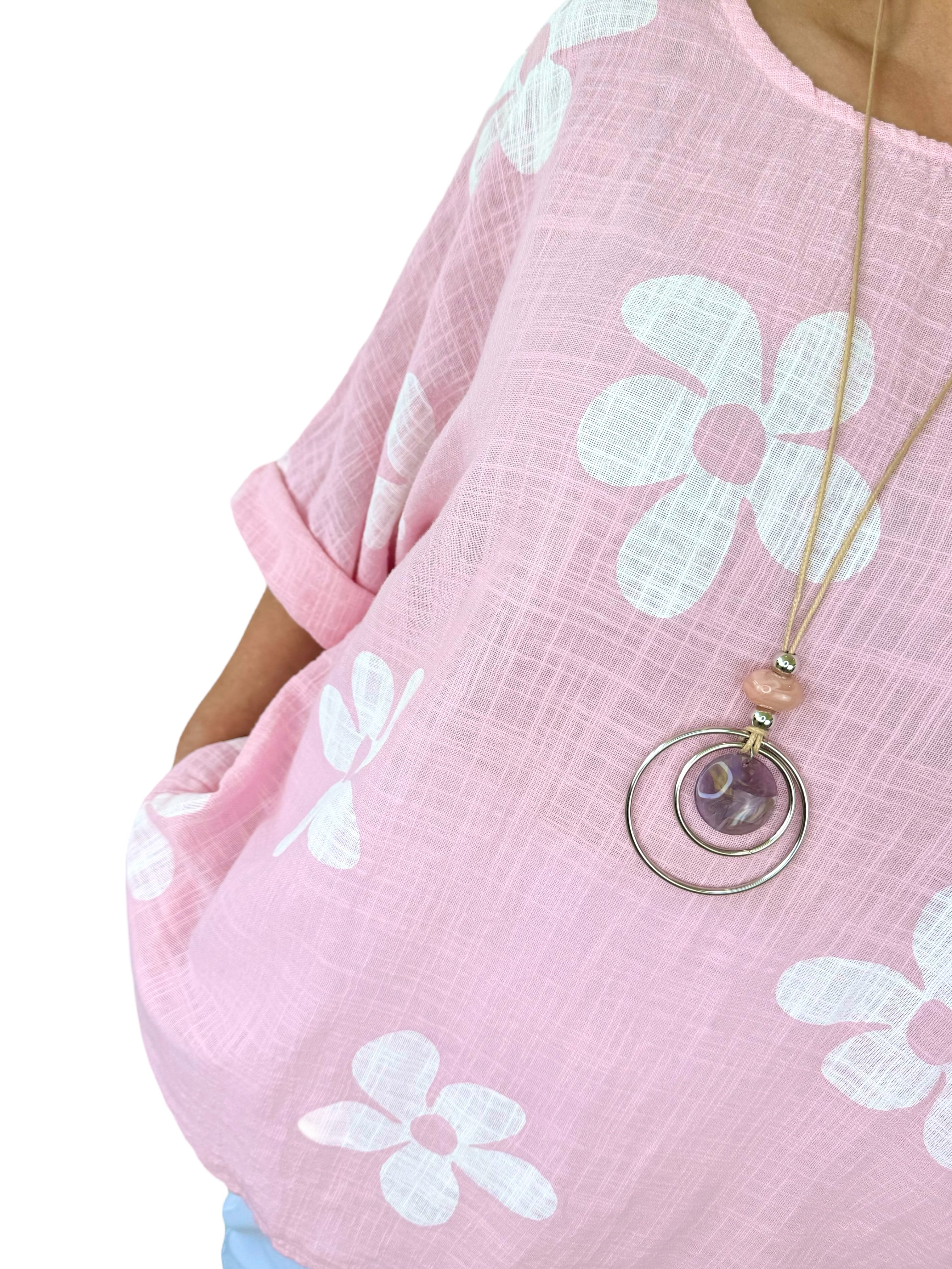 Pure Cotton Vibra Necklace Top - Baby Pink