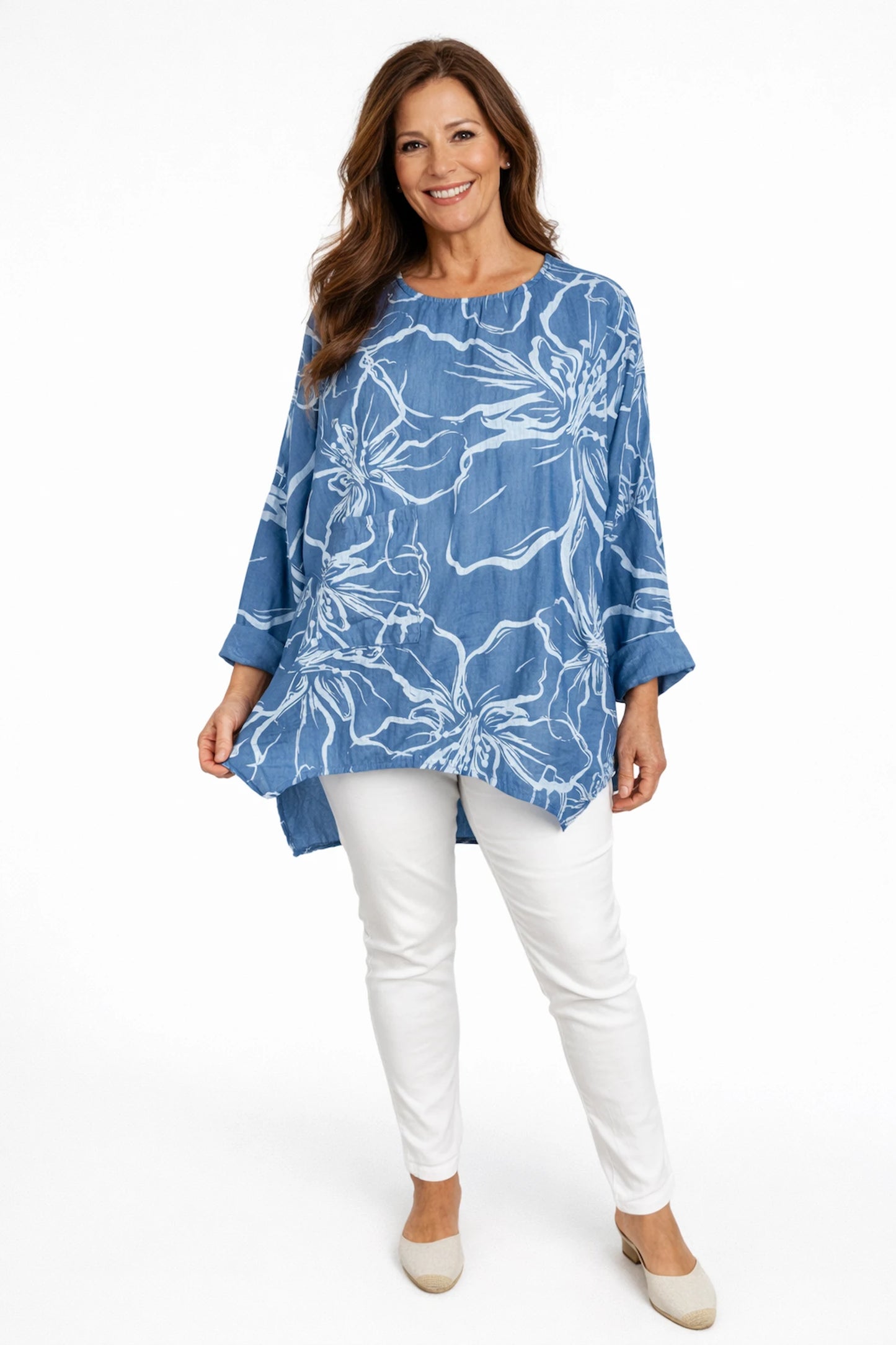 Eliza Pocket Detail Flower Top - Denim