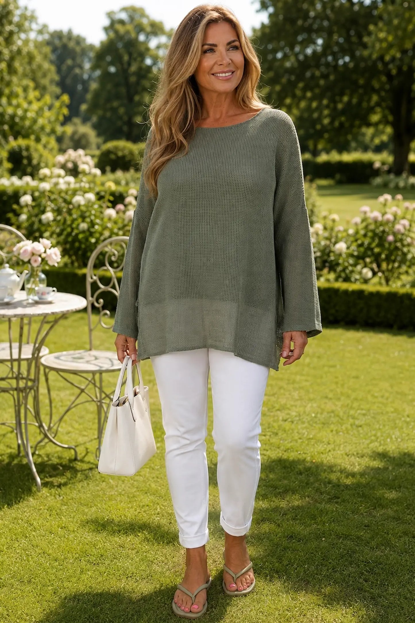 Pure Cotton Fully Lined Amy Mesh Top - Khaki