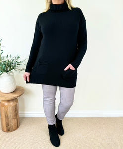 Cosy Knit Double Pocket Roll Neck Jumper