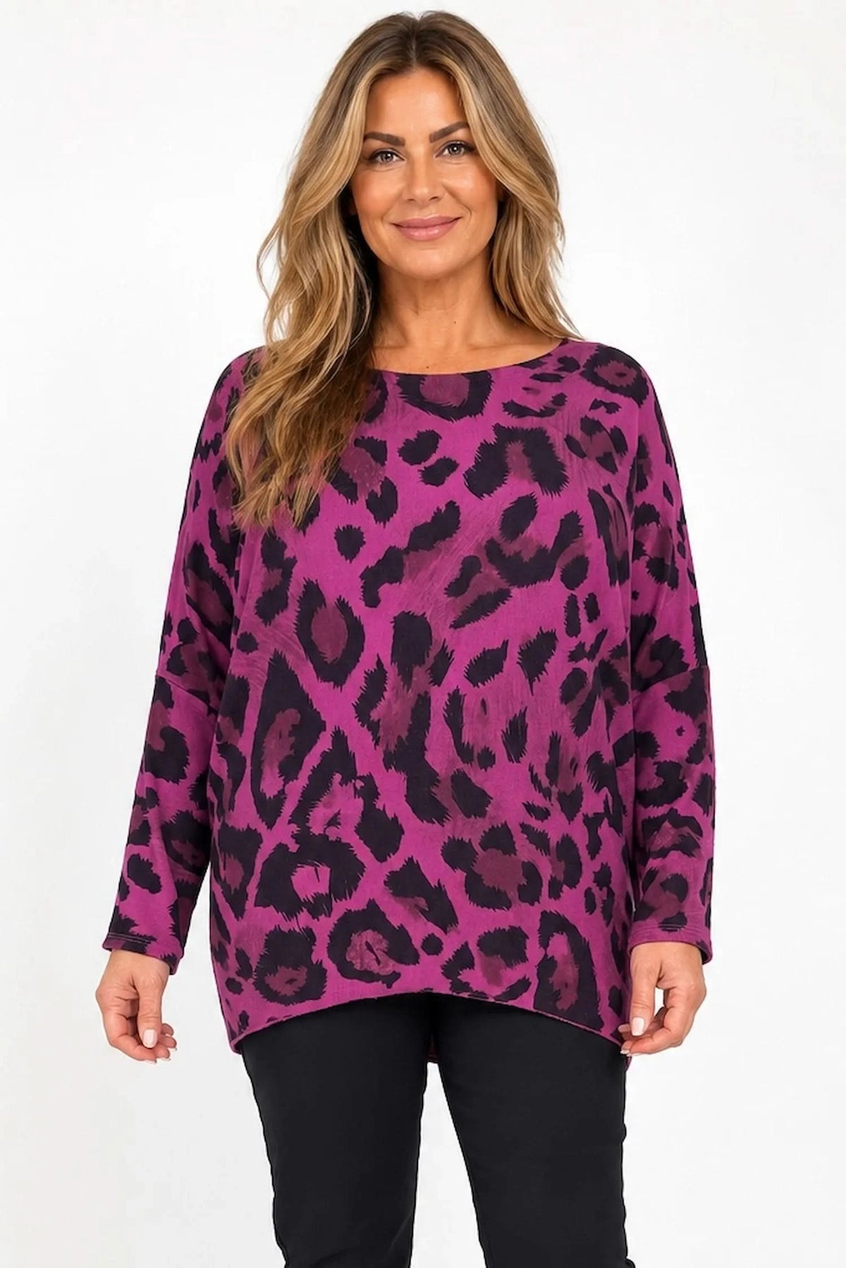Fine Knit Carly Leopard Top - Electric Pink