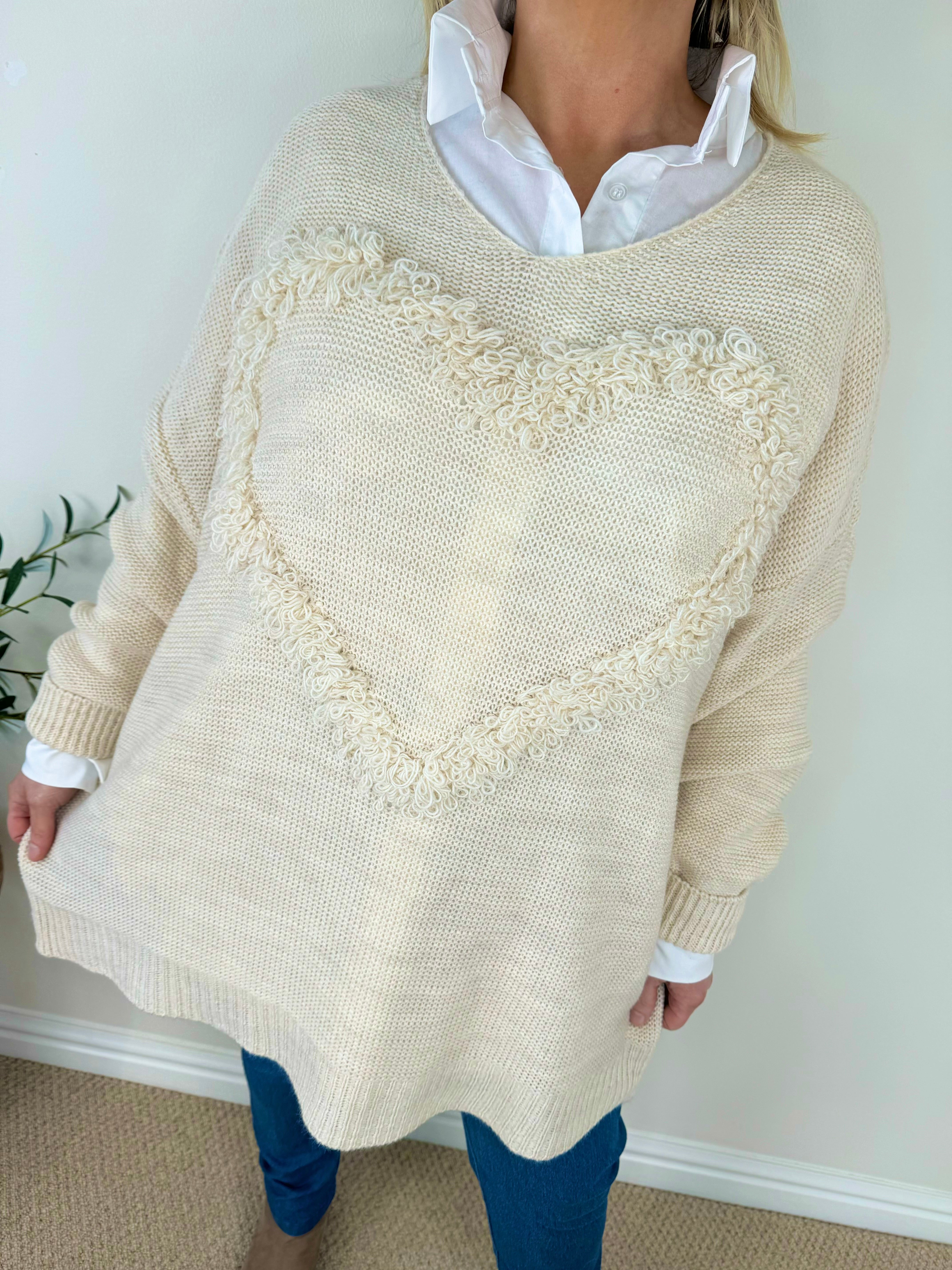 Tanya Wool Mix Soft Knit Heart Jumper AW24 - Cream