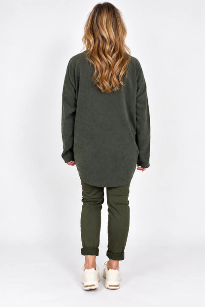 Zipped Hem Badge Detail Ciello Pocket Top - Khaki