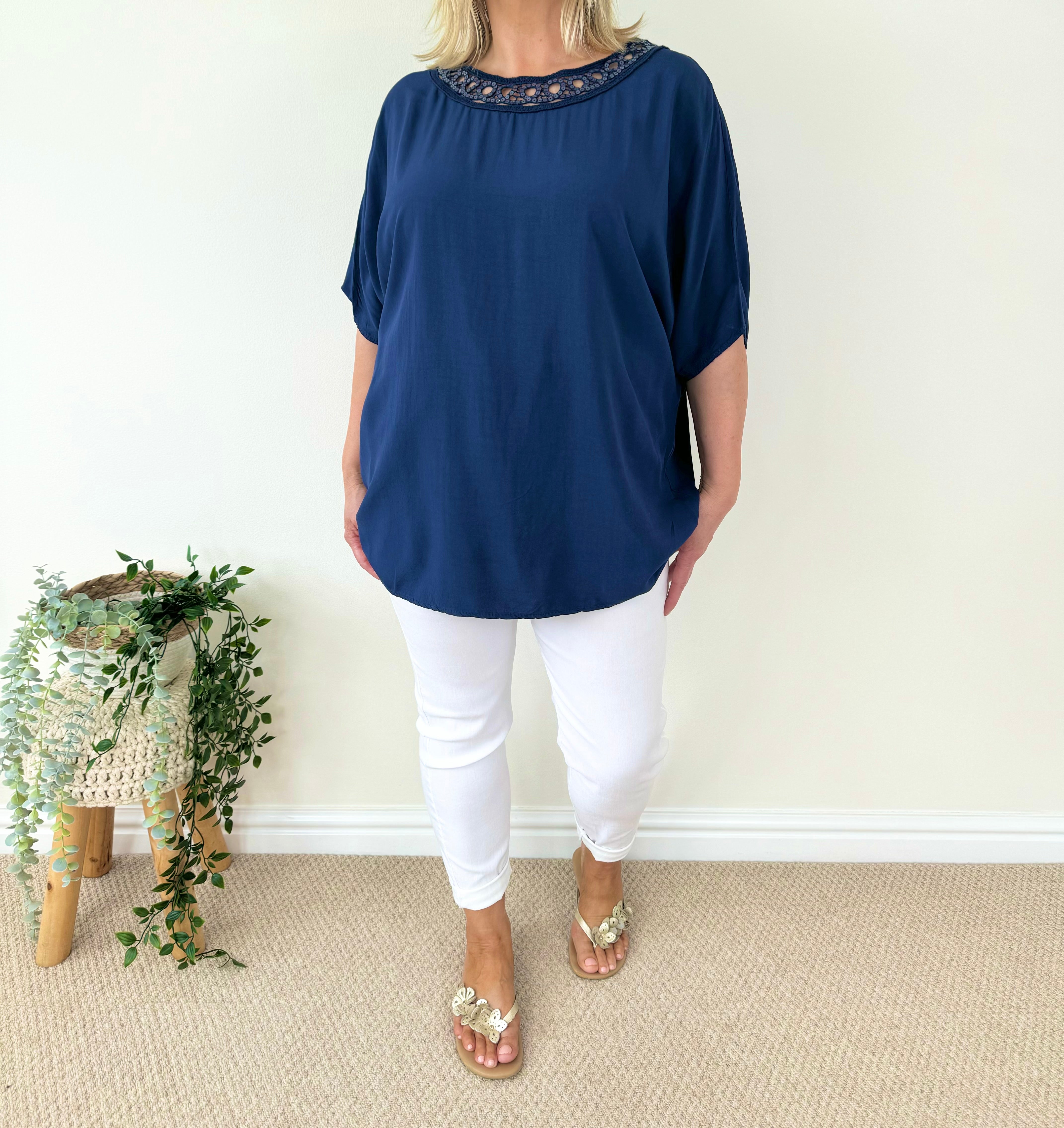 Crochet Sequin Neck Marie Top SS24