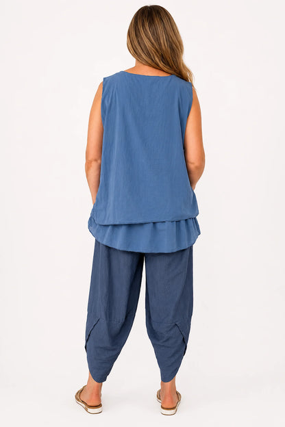 Pure Cotton Fully Lined Embroidery Anglaise Missi Vest - Denim