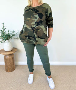 Wool Mix Fine Knit Gold Line Camo Top AW24