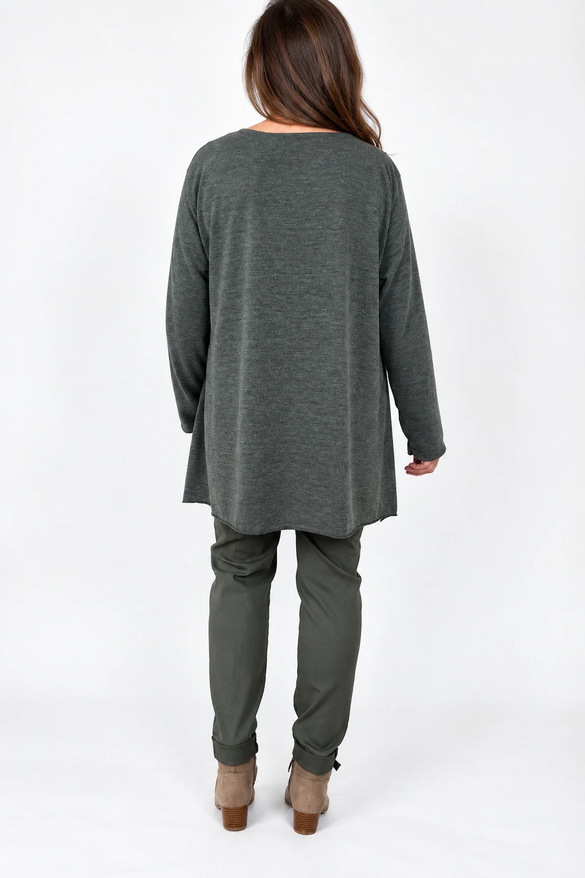 Wool Mix Diamanté Silver Stitch Ciana Top - Khaki