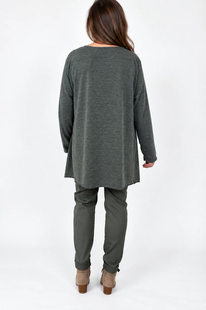 Wool Mix Diamanté Silver Stitch Ciana Top - Khaki