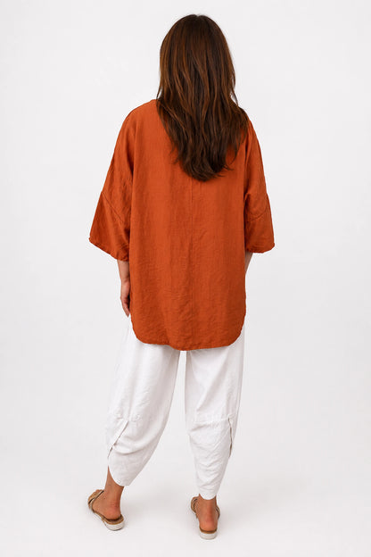Button Detail Florence Top - Spice Terracotta
