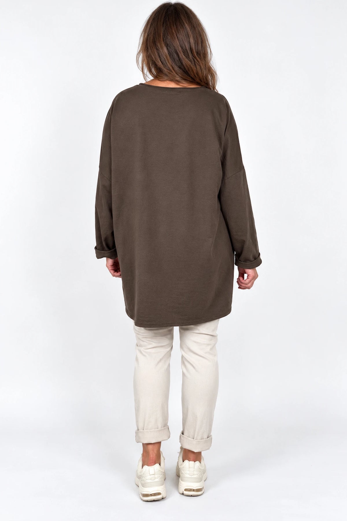 Cotton Fine Needlecord Patch Button Detail Fern Pocket Top - Chocolate