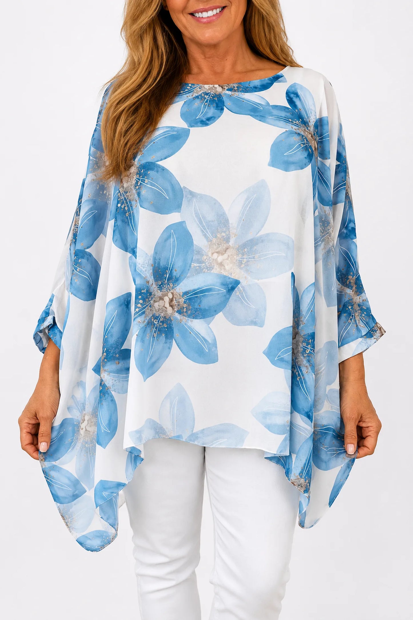 Fully Lined Batwing Mari Blossom Chiffon - Blossom Blue