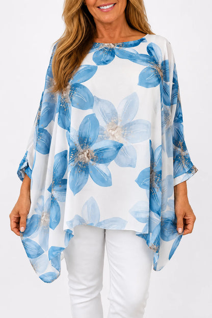 Fully Lined Batwing Mari Blossom Chiffon - Blossom Blue
